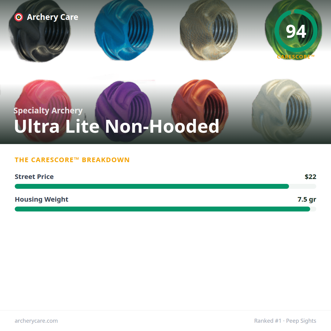 Specialty Archery Ultra Lite Non-Hooded — CareScore spec card, 94/100